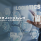 modern logistics technology, featuring automated warehouses, AI-driven route optimization, and sustainable transportation solutions for 2024