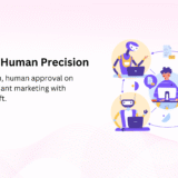 Digital marketing with AI: human approving AI-generated ad assets with policy checks and clear metrics.